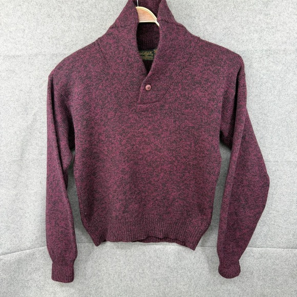 Vintage Eddie Bauer Sweater Mens Medium Maroon Wool Blend Shawl Cowl Collar USA - Picture 2 of 8